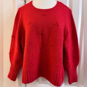 GAP Sweater Red Orange Crew Neck Knit Pom-Pom ribbed wool/alpaca blend EUC